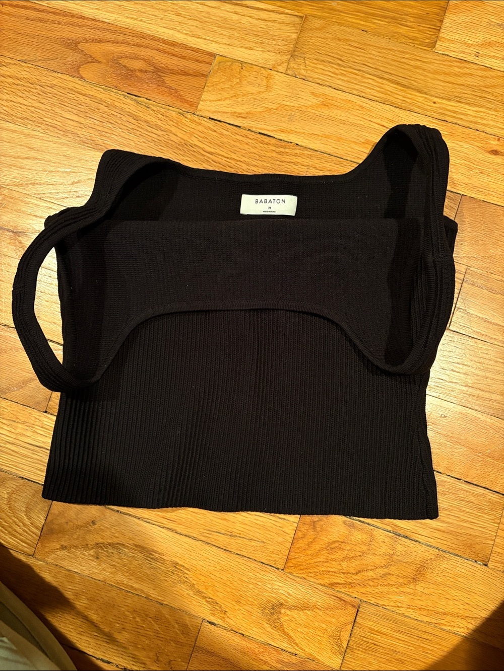 Aritzia Babaton Black Ribbed Square Neck Tank Top